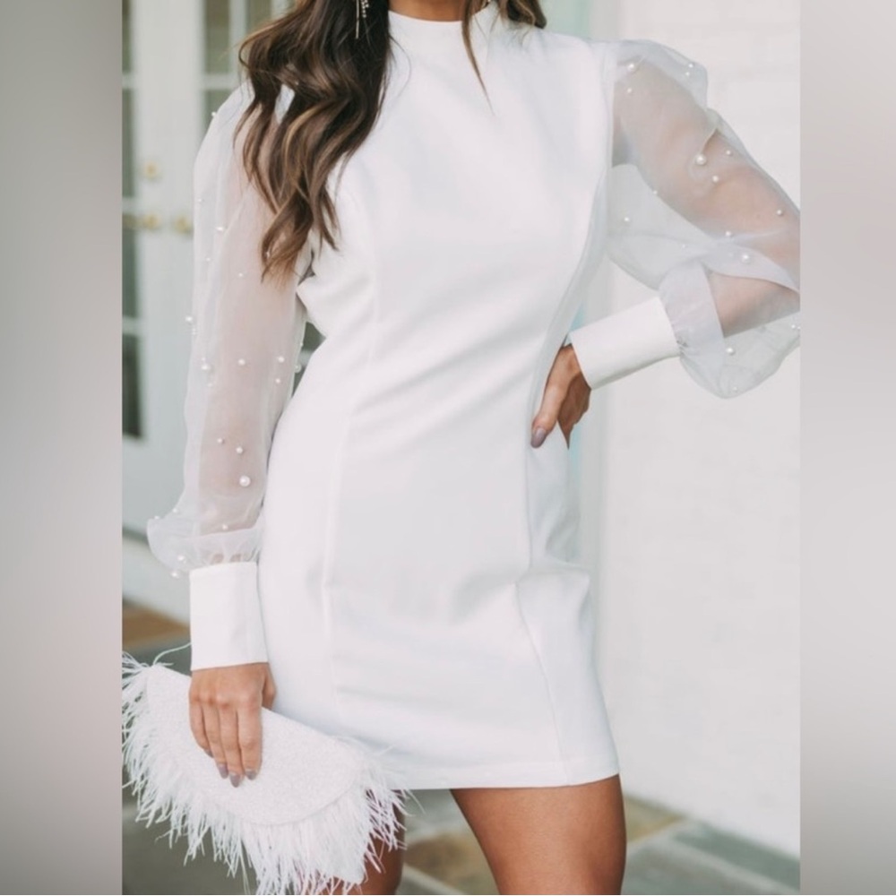 Pearl Embellished Mock Neck Dress